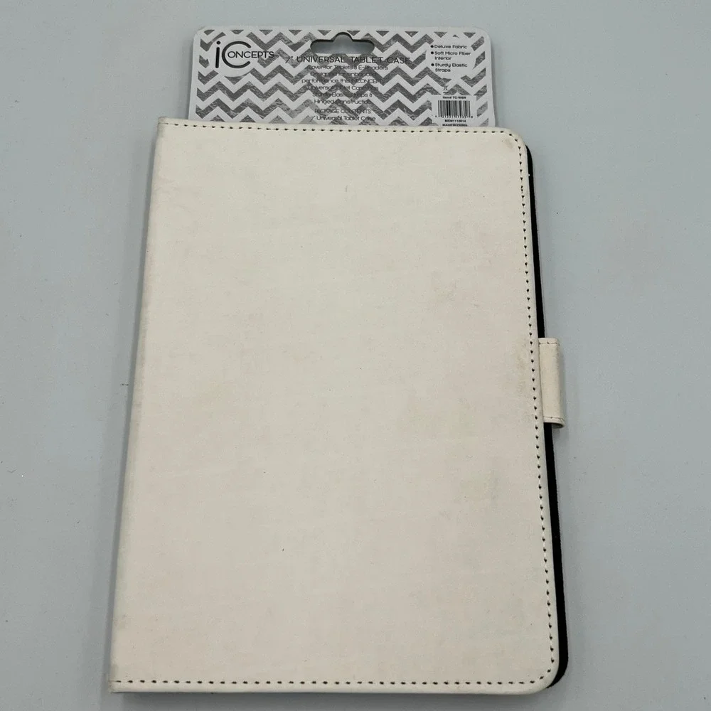 i-Concepts Universal Tablet Case Unisex 7 Inch White NWT Striped Portfolio